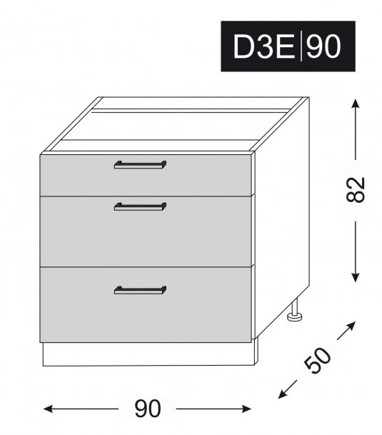 kuchyňská skříňka dolní PLATINUM BLACK D3E/90 - grey