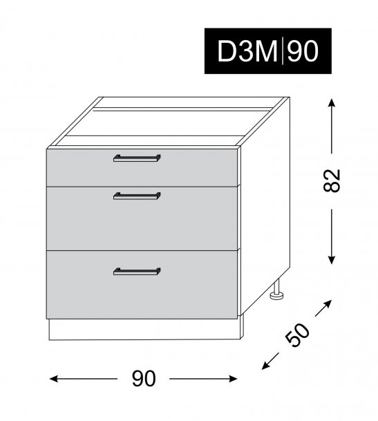 kuchyňská skříňka dolní PLATINUM BLACK D3M/90 - jersey