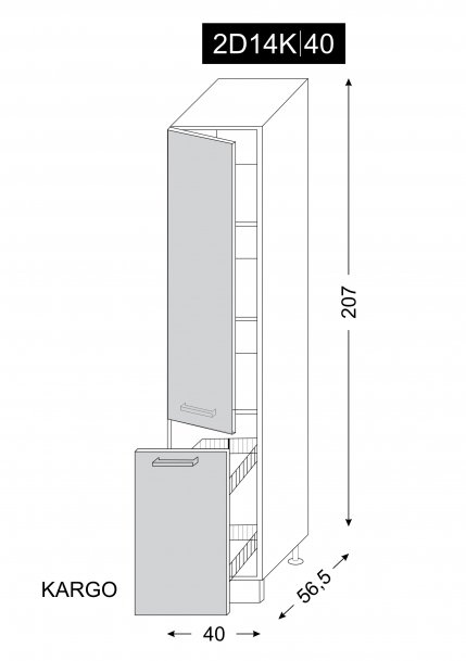 kuchyňská skříňka dolní vysoká SILVER+ BLACK PINE 2D14K/40 cargo - grey