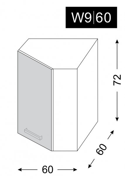 Horní skříňka rohová vnitřní PLATINUM WHITE 60x60 cm