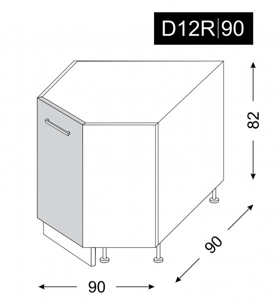 kuchyňská skříňka dolní PLATINUM BLACK STRIPES D12R/90 - jersey