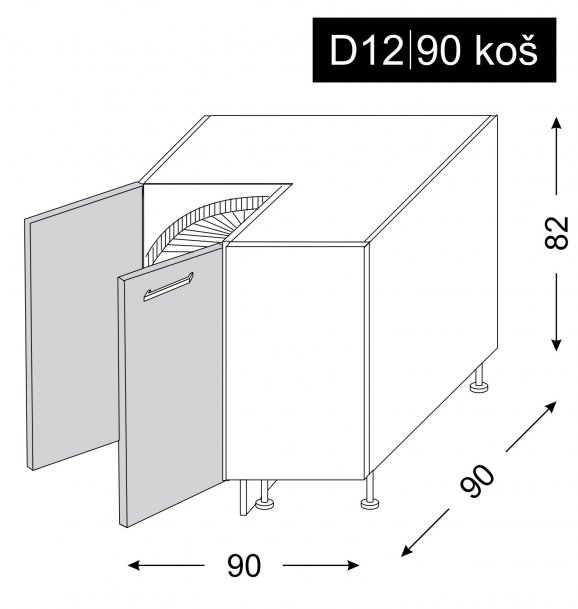 kuchyňská skříňka dolní PLATINUM WHITE STRIPES D12/90 karusel - grey