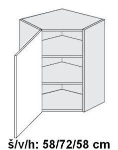 Horní skříňka rohová vnitřní PLATINUM WHITE 60x60 cm