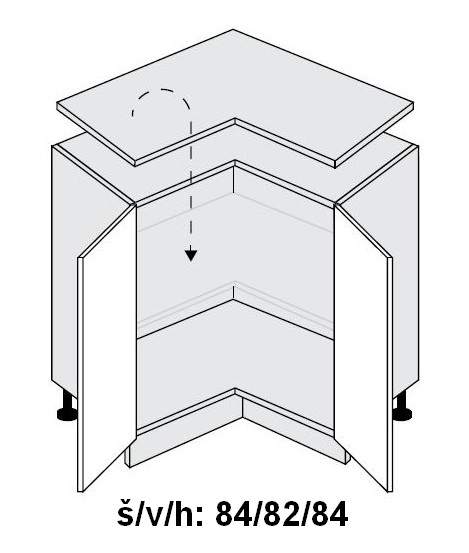 Dolní skříňka rohová vnitřní QUANTUM BÍLÁ MAT 90x90 cm