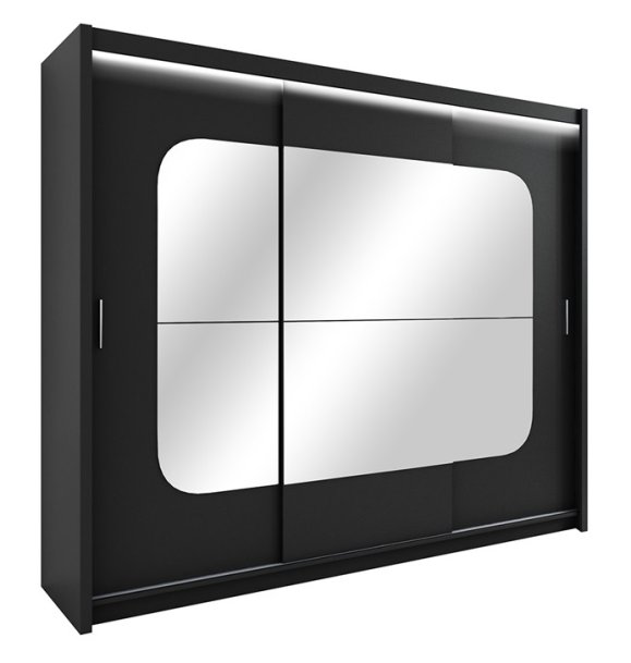 Skříň šatní s posuvnými dveřmi černá/zrcadlo BARCELONA 250