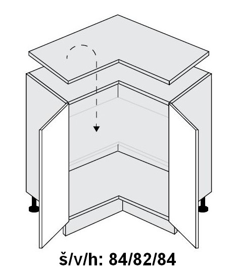 Dolní skříňka rohová vnitřní CARINI BÍLÝ AKRYSL LESK 90x90 cm