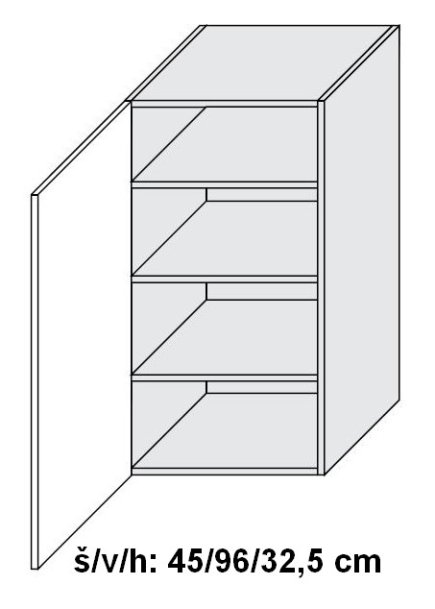 Horní skříňka CARINI BÍLÝ AKRYL LESK levá 45 cm