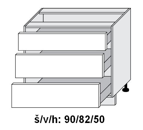 Dolní skříňka se zásuvkami ESSEN GREY AKRYL LESK 90 cm