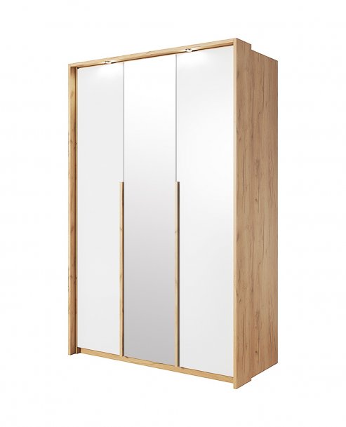 Skříň šatní 140 dub craft zlatý/bílá + 1x zrcadlo + lišta s LED XELA