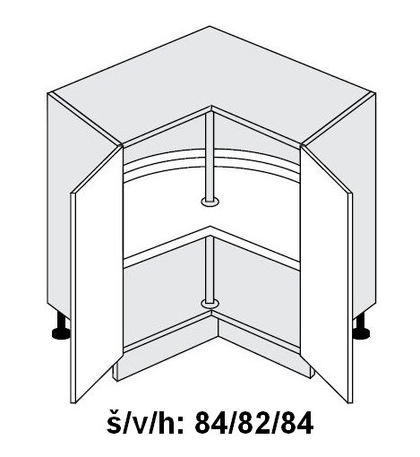Dolní skříňka rohová vnitřní SILVER+ DUB SONOMA 90x90 cm karusel