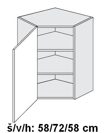Horní skříňka rohová vnitřní SILVER+ DUB SONOMA 60x60 cm