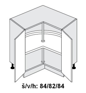 Dolní skříňka vnitřní rohová SILVER+ ZELENÁ LABRADOR 90x90 cm