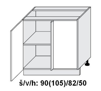 Dolní skříňka rohová SILVER+ ZELENÁ LABRADOR 105 cm