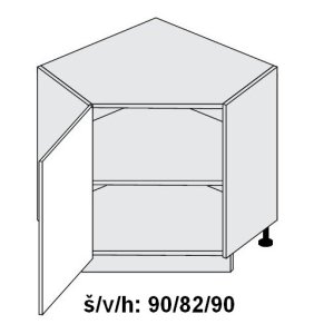 Dolní skříňka rohová vnitřní levá TREVISO DUB HALIFAX levá 90x90 cm