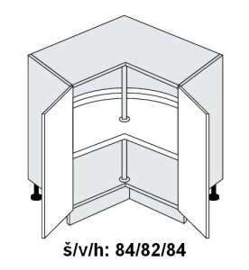 Dolní skříňka vnitřní rohová ESSEN GREY AKRYL LESK 90x90 cm