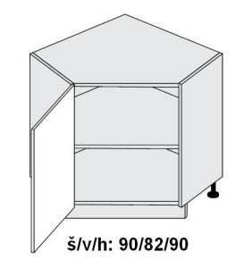 Dolní skříňka rohová vnitřní BONN WHITE PREMIUM MAT 90x90 cm