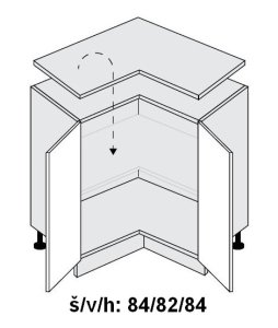 Dolní skříňka rohová vnitřní CARINI BÍLÝ AKRYSL LESK 90x90 cm