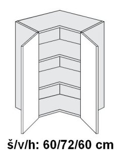 Horní skříňka vnitřní rohová CARINI BÍLÝ AKRYL LESK 60x60 cm