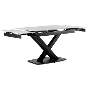 Stůl jídelní rozkládací černý, keramická deska bílá HT-450M BK