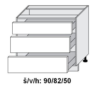 Dolní skříňka se zásuvkami SILVER+ PLATINOVĚ BÍLÁ 90 cm