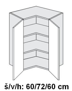 Horní skříňka vnitřní rohová QUANTUM BÍLÁ MAT 60x60 cm