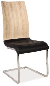 Židle jídelní kovová čalouněná černá/dub sonoma H-791