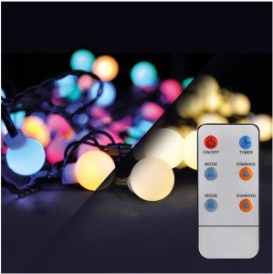 LED řetěz venkovní koule barevné/bílé s ovladačem. 1V08-RGB